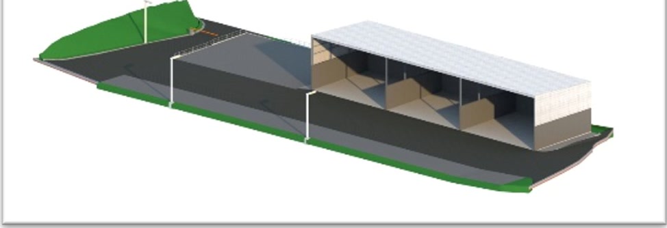 BIM-Modell einer Halle mit Gelände für den Soll-Ist-Abgleich, Hamm